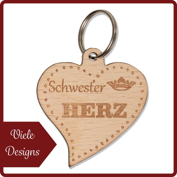 Schlüsselanhänger aus Buchenholz in Herzform - Viele Designs